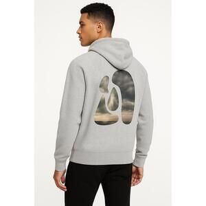 FRAME Hoodie Mens Medium‎ Gray Abstract Sunset Pullover Drawstring Kangaroo